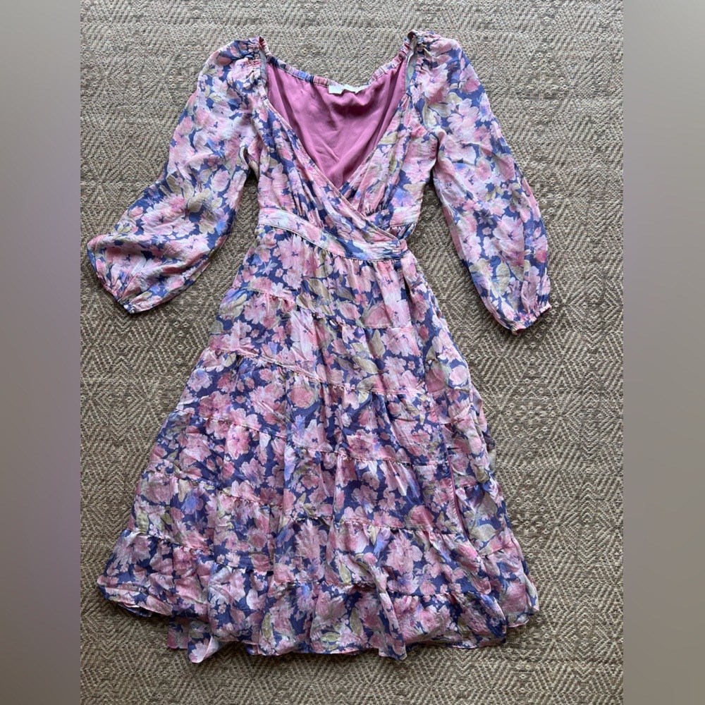 Astr Pink and Purple Floral Wrap Maxi Dress